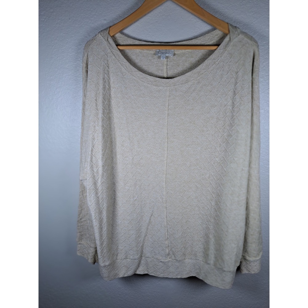 Chenault Womens Beige Textured Knit Long Sleeve Scoop Neck Top 2X W3478JS0137